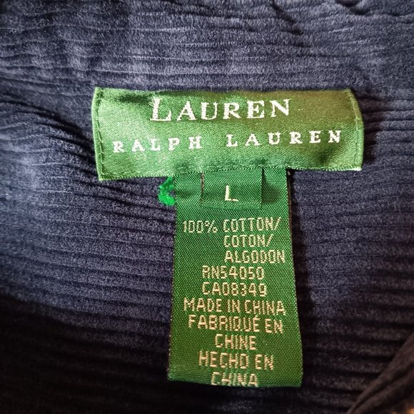 Lauren Ralph Lauren Womens Large Shirt Jacket Blue Corduroy Wide Wale Oversized - Picture 9 of 10